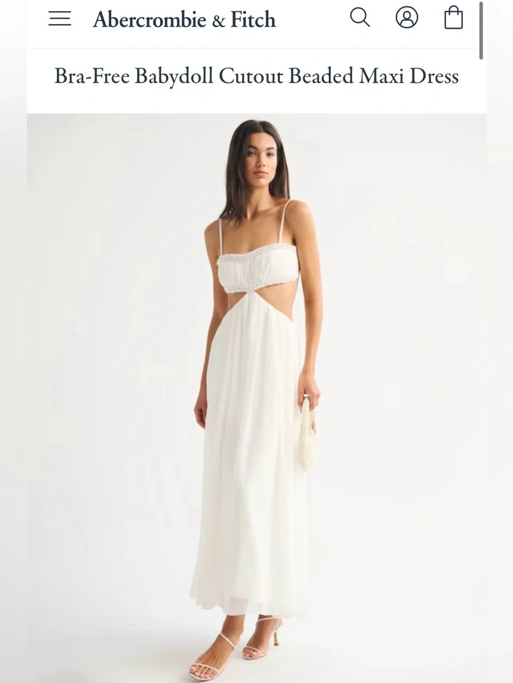 Abercrombie & Fitch White Babydoll Cutout Beaded Maxi Dress
